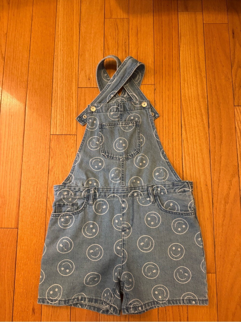 The Children’s Place Denim Smiley Short Overalls, Size 14 Girls